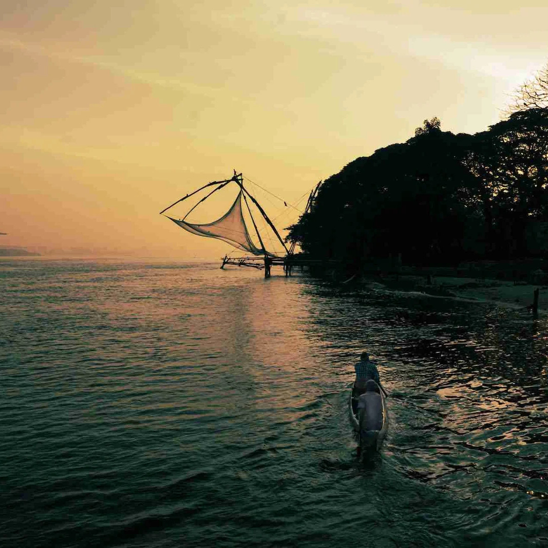 Fishing nets at sunset – serene tourist escape